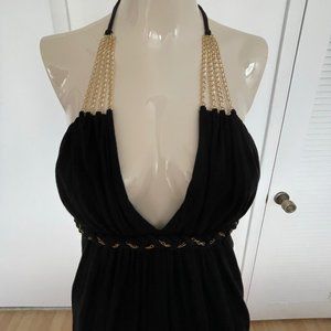 Sky black blouse with gold chain detail, sz Medium